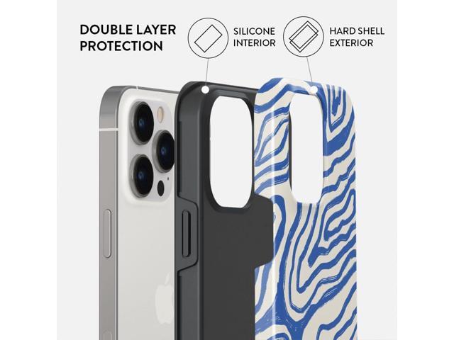 BURGA Phone Case Compatible with iPhone 14 PRO - Hybrid 2-Layer Hard Shell + Silicone protective Case - Blue Lines Ocean Waves - Scratch-Resistant...