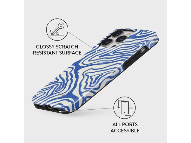 BURGA Phone Case Compatible with iPhone 14 PRO - Hybrid 2-Layer Hard Shell + Silicone protective Case - Blue Lines Ocean Waves - Scratch-Resistant...