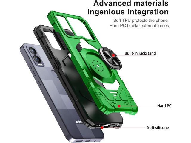 TJS Compatible for Cricket Magic 5G Case, AT & T Propel 5G Case, with Tempered Glass Screen Protector, Metal Ring Magnetic Support Kickstand Heavy...
