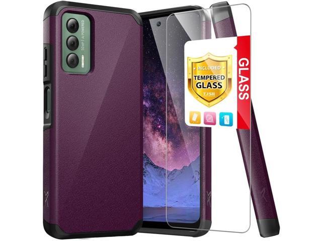 TJS Compatible for Cricket Outlast Case, AT & T Jetmore Case, with Tempered Glass Screen Protector Dual Layer Hybrid Magnetic Support Shockproof...