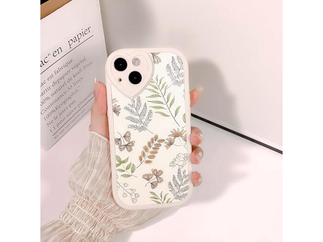 Compatible for iPhone 14 Case Cute Leaves with Love Lens Bumper Protector for Girls Women Soft TPU Shockproof Protective Girly for iPhone 14-Leaves