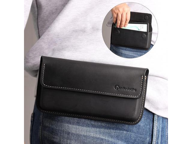 Large Leather Phone Holster for iPhone 14 Pro 13 Pro, Flip Cell Phone Case for Galaxy S23 S22, Phone Belt Holder with Belt Clip, Phone Pouch for...