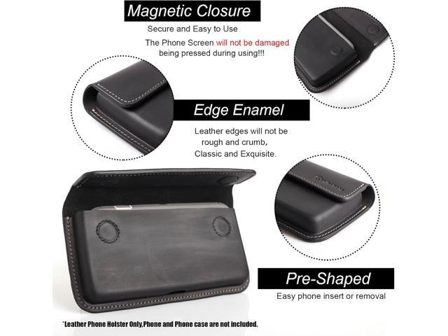 Large Leather Phone Holster for iPhone 14 Pro 13 Pro, Flip Cell Phone Case for Galaxy S23 S22, Phone Belt Holder with Belt Clip, Phone Pouch for...