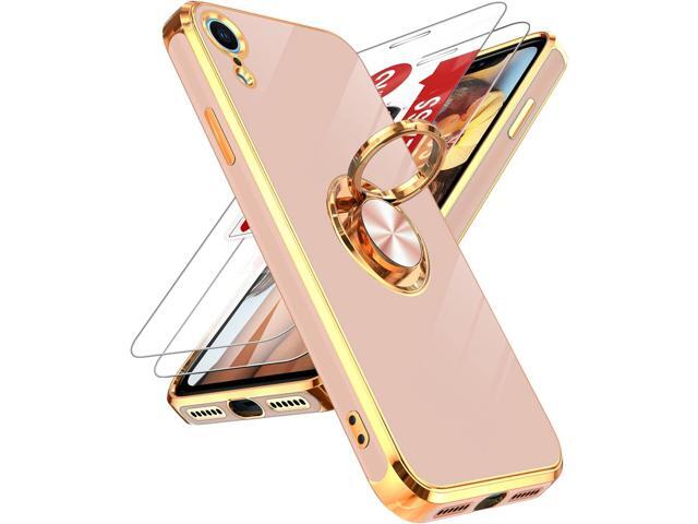 LeYi for iPhone XR Case: with Tempered Glass Screen Protector [2 Pack] 360° Rotatable Ring Holder Magnetic Kickstand, Plating Rose Gold Edge...