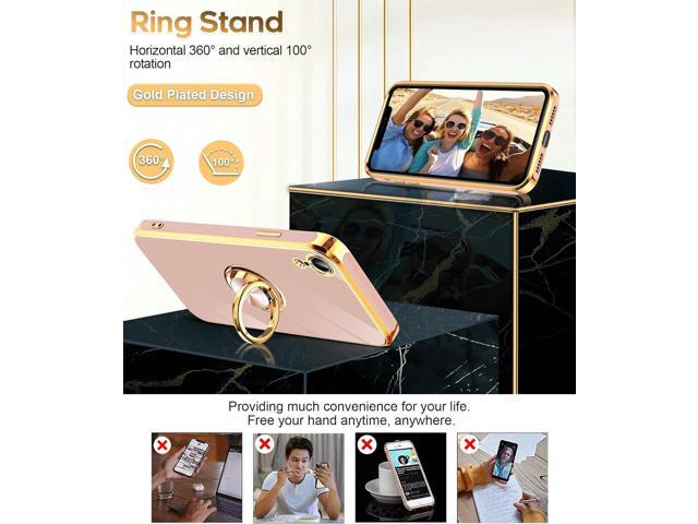 LeYi for iPhone XR Case: with Tempered Glass Screen Protector [2 Pack] 360° Rotatable Ring Holder Magnetic Kickstand, Plating Rose Gold Edge...