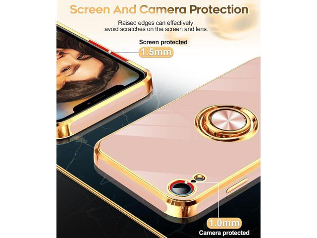 LeYi for iPhone XR Case: with Tempered Glass Screen Protector [2 Pack] 360° Rotatable Ring Holder Magnetic Kickstand, Plating Rose Gold Edge...
