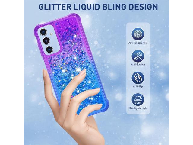 for Samsung Galaxy A15 5G Case with Screen Protector, Women Girls Glitter Bling Liquid Floating Cute Phone Case Soft TPU Slim Silicone Shockproof...