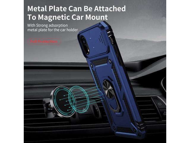 Weycolor for iPhone XR Case with Camera Lens Cover, HD Screen Protector, 10 FT Military Grade Drop Protection, Magnetic Ring Holder Kickstand...