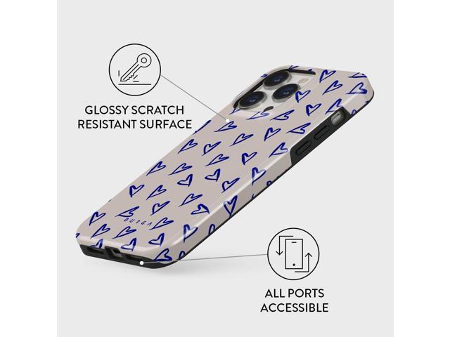 BURGA Phone Case Compatible with iPhone 14 PRO - Hybrid 2-Layer Hard Shell + Silicone protective Case - Blue Hearts Love Kiss Amor -...