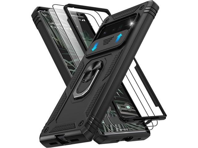 for Google Pixel 6 Pro Case with Slide Camera Cover & Screen Protector (2 PCS), Pixel 6 Pro Case Build in 360° Rotating Ring Kickstand, Military...