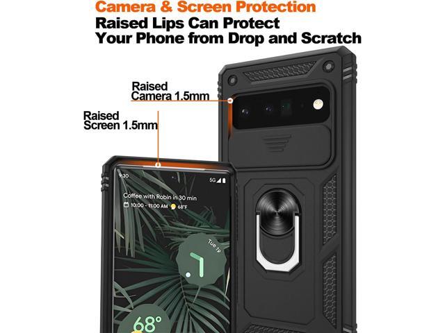 for Google Pixel 6 Pro Case with Slide Camera Cover & Screen Protector (2 PCS), Pixel 6 Pro Case Build in 360° Rotating Ring Kickstand, Military...