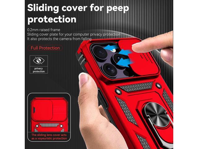SunStory Compatible with iPhone 14 Pro Max Case with HD Screen Protector & Slide Camera Cover & Rotated Ring Kickstand, [Military-Grade] Phone Case...