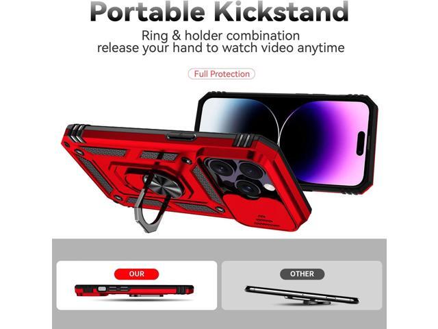 SunStory Compatible with iPhone 14 Pro Max Case with HD Screen Protector & Slide Camera Cover & Rotated Ring Kickstand, [Military-Grade] Phone Case...