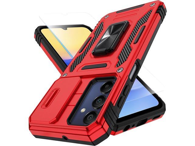 for Samsung Galaxy A15-5G Phone Case with Tempered Glass Screen Protector+Slide Camera Cover, with Magnetic Kickstand Galaxy A15 5G Case, Samsung...
