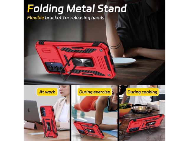 for Samsung Galaxy A15-5G Phone Case with Tempered Glass Screen Protector+Slide Camera Cover, with Magnetic Kickstand Galaxy A15 5G Case, Samsung...