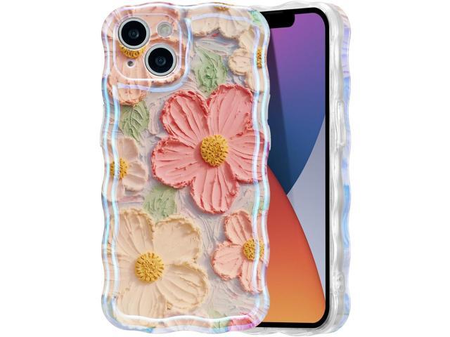 Case for iPhone 14 6.1 inch, Colorful Retro Oil Painting Flower Case Pretty Glossy Pattern Wave Case Cute Sparkly Floral Curly Cover Stylish Soft...