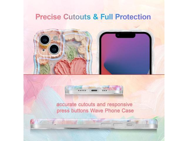 Case for iPhone 14 6.1 inch, Colorful Retro Oil Painting Flower Case Pretty Glossy Pattern Wave Case Cute Sparkly Floral Curly Cover Stylish Soft...