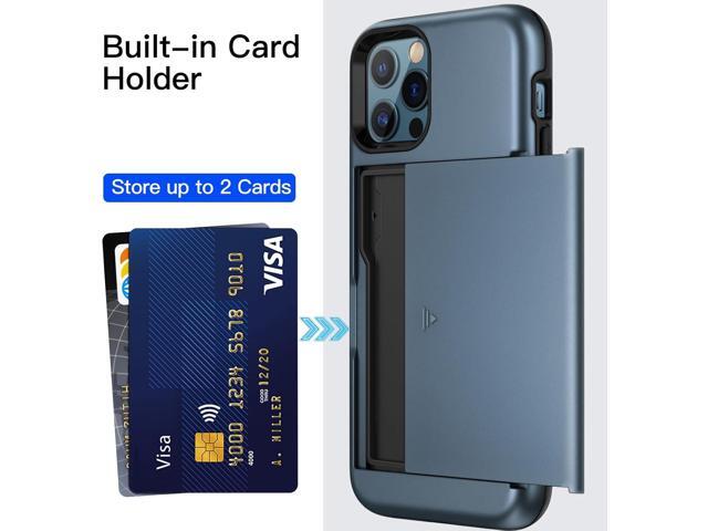 Wallet Case for iPhone 12/12 Pro 6.1-Inch with Card Holder, Dual Layer Shockproof Protective Phone Cover, Sliding Hidden Slot (Sea Blue)