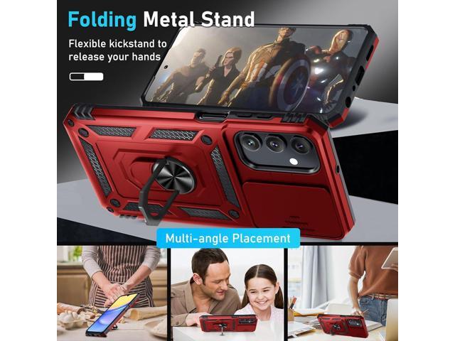 Janmitta Compatible with Galaxy A15 5G Case Built in Slide Camera Lens Cover+Screen Protector+Finger Ring Holder Kickstand,Heavy Duty Shockproof...