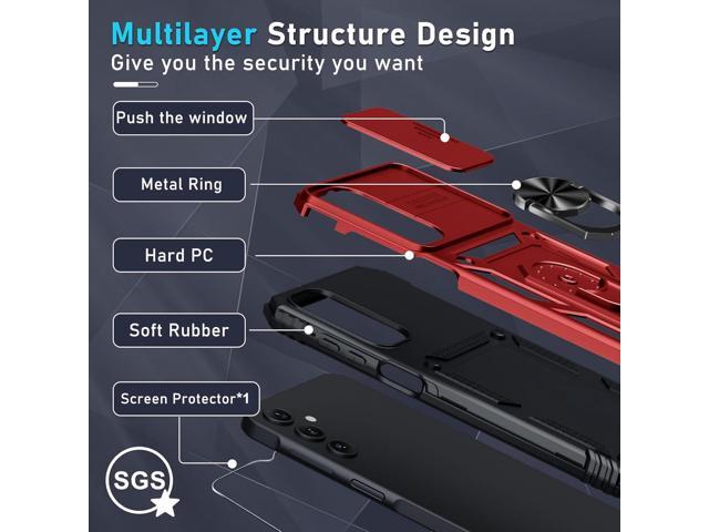 Janmitta Compatible with Galaxy A15 5G Case Built in Slide Camera Lens Cover+Screen Protector+Finger Ring Holder Kickstand,Heavy Duty Shockproof...