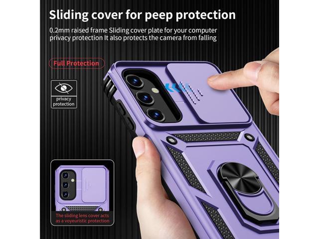 for Samsung Galaxy A15 5G Case with Slide Lens Cover, HD Screen Protector, Military Grade Drop Protection, Magnetic Rotated Ring Holder Kickstand...