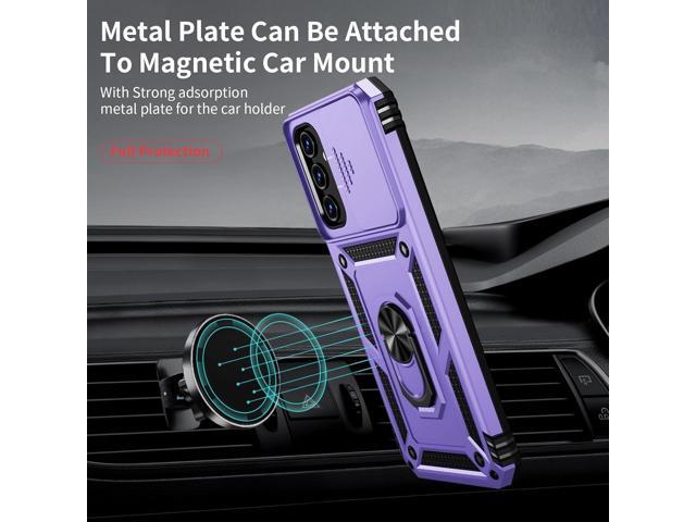 for Samsung Galaxy A15 5G Case with Slide Lens Cover, HD Screen Protector, Military Grade Drop Protection, Magnetic Rotated Ring Holder Kickstand...