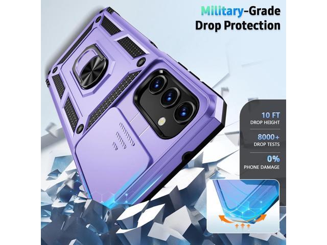for Samsung Galaxy A15 5G Case with Slide Lens Cover, HD Screen Protector, Military Grade Drop Protection, Magnetic Rotated Ring Holder Kickstand...