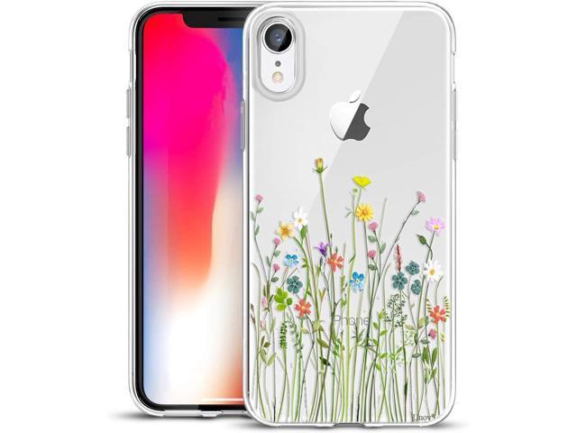 Unov Case Compatible with iPhone XR Case Clear with Design Slim Protective Soft TPU Bumper Embossed Pattern 6.1 Inch (Flower Bouquet)