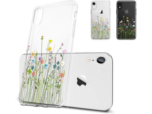 Unov Case Compatible with iPhone XR Case Clear with Design Slim Protective Soft TPU Bumper Embossed Pattern 6.1 Inch (Flower Bouquet)