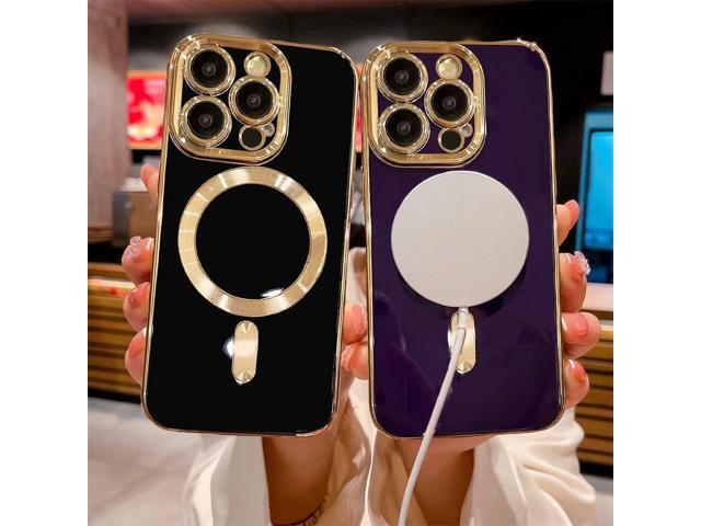 OOK Magnatic Case for iPhone 15 Pro Max Case [Compatible with MagSafe] Full Camera Lens Protector Gold Electroplate Edge Soft TPU Shockproof...