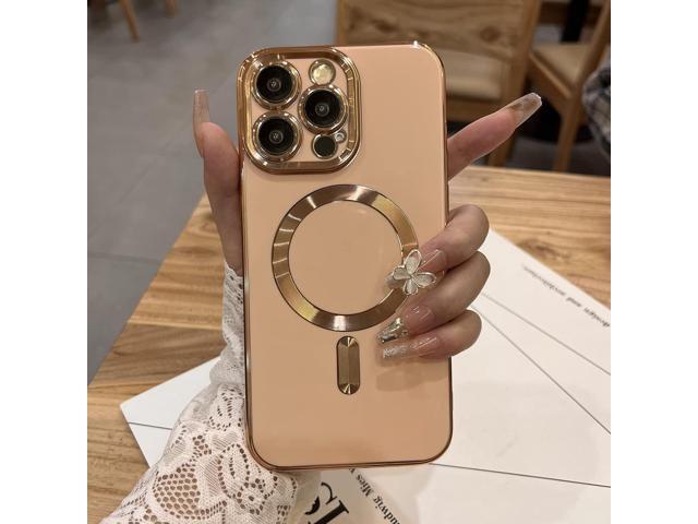OOK Magnatic Case for iPhone 15 Pro Max Case [Compatible with MagSafe] Full Camera Lens Protector Gold Electroplate Edge Soft TPU Shockproof...