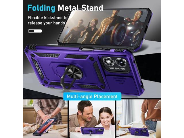 Janmitta Compatible with Moto G Play 2024 Case Built in Slide Camera Lens Cover+Screen Protector+Ring Holder,Heavy Duty Shockproof Full Body...
