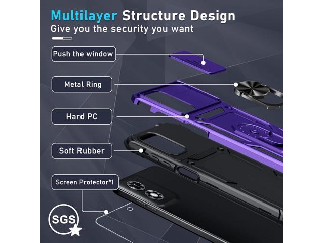 Janmitta Compatible with Moto G Play 2024 Case Built in Slide Camera Lens Cover+Screen Protector+Ring Holder,Heavy Duty Shockproof Full Body...