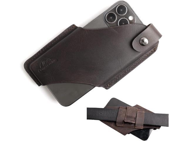 Topstache Leather Phone Holster/ Sheath with Belt Clip Loop, Magnetic Closure,Cell Phone Case/ Pouch for iPhone, Samsung,Darkbrown,Large
