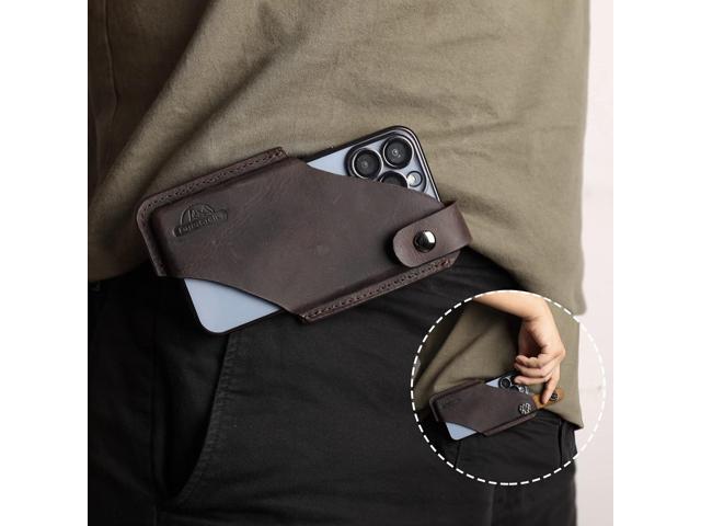 Topstache Leather Phone Holster/ Sheath with Belt Clip Loop, Magnetic Closure,Cell Phone Case/ Pouch for iPhone, Samsung,Darkbrown,Large