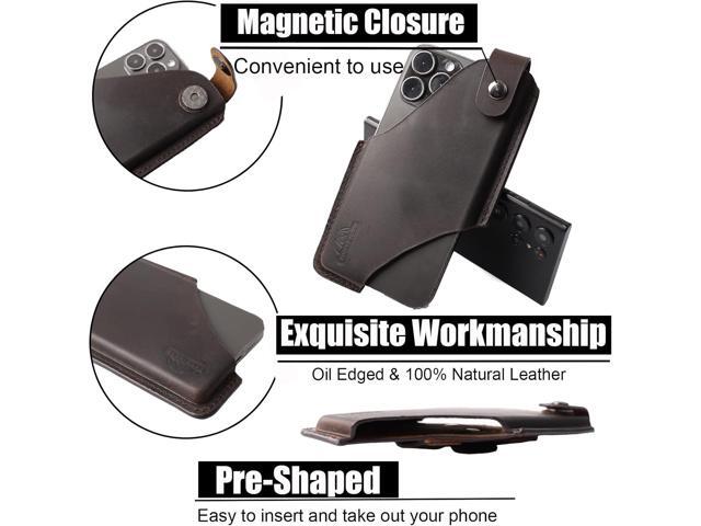 Topstache Leather Phone Holster/ Sheath with Belt Clip Loop, Magnetic Closure,Cell Phone Case/ Pouch for iPhone, Samsung,Darkbrown,Large