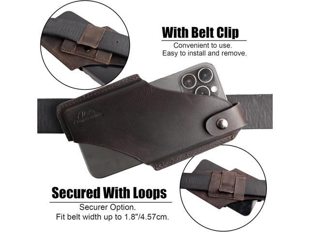 Topstache Leather Phone Holster/ Sheath with Belt Clip Loop, Magnetic Closure,Cell Phone Case/ Pouch for iPhone, Samsung,Darkbrown,Large