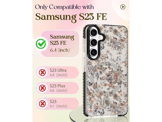 for Samsung Galaxy S23 FE Case for Women - Girls Cute Design Compatible with Magsafe Magnetic Ring Holder Stand Butterfly Plants Phone Covers...