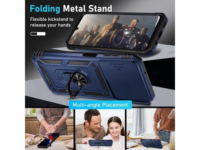 Janmitta Compatible with Galaxy A25 5G Case Built in Slide Camera Lens Cover+Screen Protector+Finger Ring Holder Kickstand,Heavy Duty Shockproof...