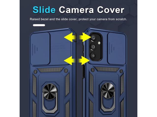 Janmitta Compatible with Galaxy A25 5G Case Built in Slide Camera Lens Cover+Screen Protector+Finger Ring Holder Kickstand,Heavy Duty Shockproof...