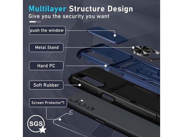 Janmitta Compatible with Galaxy A25 5G Case Built in Slide Camera Lens Cover+Screen Protector+Finger Ring Holder Kickstand,Heavy Duty Shockproof...