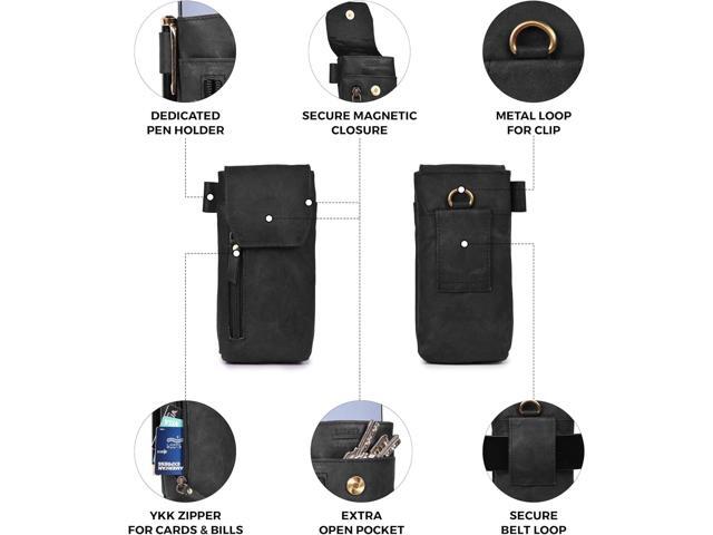 Leather Village Genuine Leather Cell Phone Holster 7X3.5- Black- Universal Smartphone Phone Case with Belt Clip [Magnetic Closure] ID Card Holder...