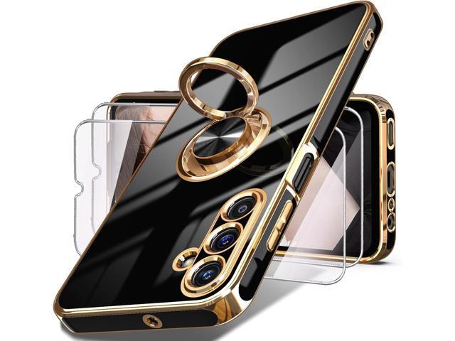Dretal for Samsung Galaxy A15 5G Case, Screen Protector, 360° Rotatable Ring Holder Magnetic Kickstand,Plated Gold Edge Slim Soft TPU Protective...