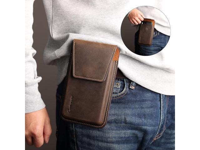 Leather Cell Phone Holster with Belt Clip, Flip Cell Phone Case for iPhone 14 13 Pro, Phone Belt Holder for S22 S21, Universal Cell Phone Pouch for...