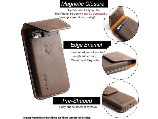 Leather Cell Phone Holster with Belt Clip, Flip Cell Phone Case for iPhone 14 13 Pro, Phone Belt Holder for S22 S21, Universal Cell Phone Pouch for...