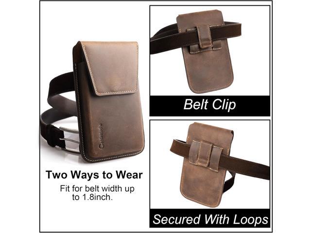 Leather Cell Phone Holster with Belt Clip, Flip Cell Phone Case for iPhone 14 13 Pro, Phone Belt Holder for S22 S21, Universal Cell Phone Pouch for...