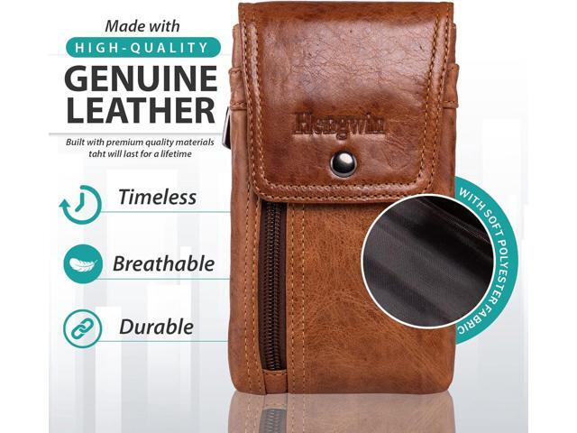 Hengwin Leather Cell Phone Holster Fits for iPhone 15 Pro 14 Pro 13 Pro 12 Pro 11 Pro Samsung Galaxy S24 Pouch Case with Belt Clip Belt Loop Card...