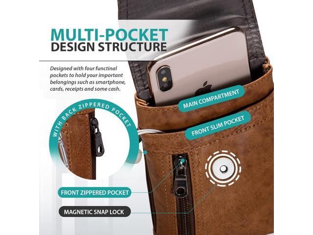 Hengwin Leather Cell Phone Holster Fits for iPhone 15 Pro 14 Pro 13 Pro 12 Pro 11 Pro Samsung Galaxy S24 Pouch Case with Belt Clip Belt Loop Card...