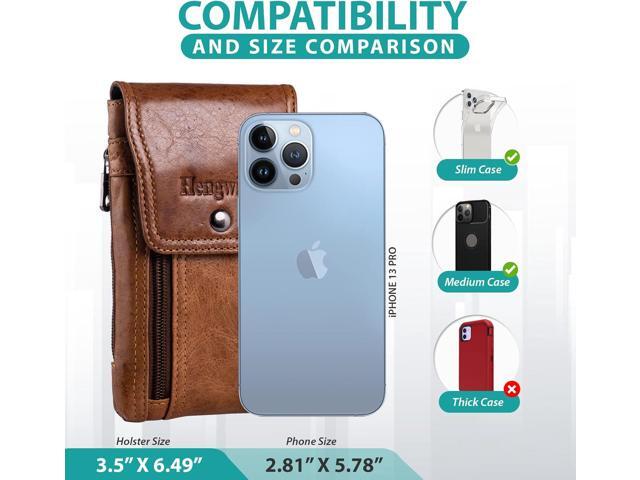 Hengwin Leather Cell Phone Holster Fits for iPhone 15 Pro 14 Pro 13 Pro 12 Pro 11 Pro Samsung Galaxy S24 Pouch Case with Belt Clip Belt Loop Card...