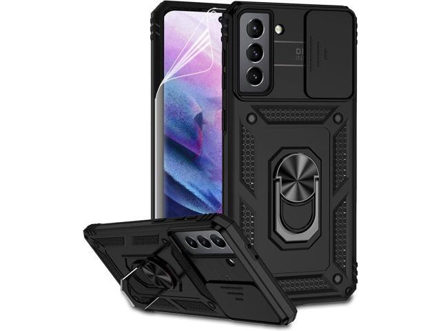 for Samsung Galaxy S21 Case with Camera Lens Cover HD Screen Protector, Dual Layer Military-Grade Drop Tested Magnetic Ring Holder Kickstand...